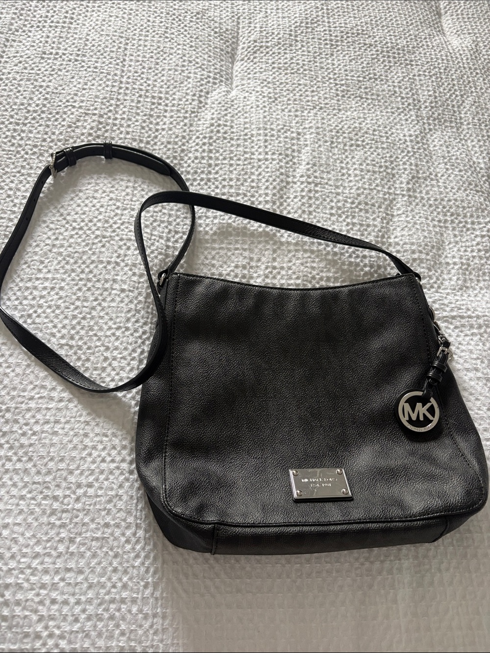 Michael Kors Black Leather Shoulder Bag with MK Charm